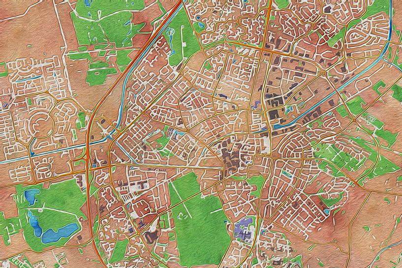 Olieverf kaart van Assen par Maps Are Art