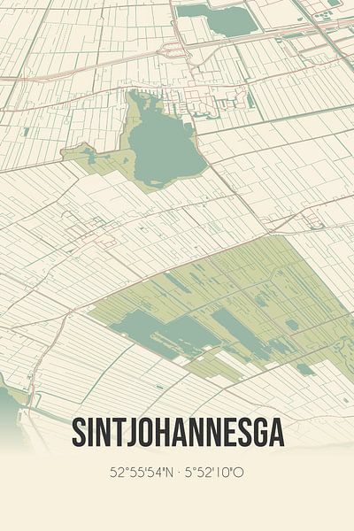 Vintage map of Sintjohannesga (Fryslan) by Prints of Place