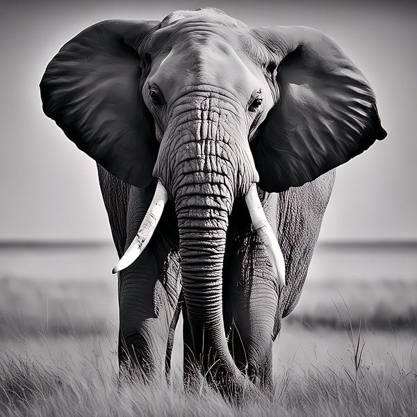 Impressionnante photo en noir et blanc d'un éléphant en gros plan par DesignByDessie