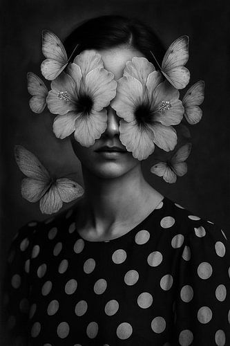 Flowers Woman | Silent Bloom Black and White by Marijke Trienekens