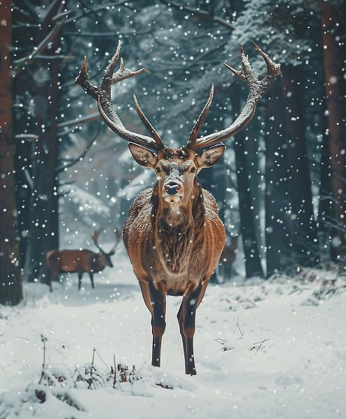 Frostiger Hirsch im Morgengrauen von fernlichtsicht