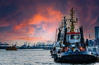Tugboat in the port of Hamburg at dusk by Dieter Walther thumbnail