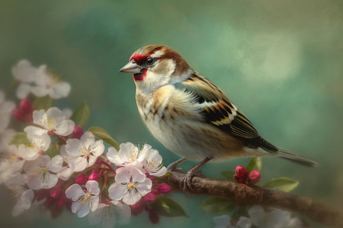 A little bird amongst blossoms, filled with the gentle joy of spring by Joriali Fine Art