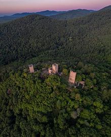 Castle ruins in the French mountains at sunset by Ewold Kooistra
