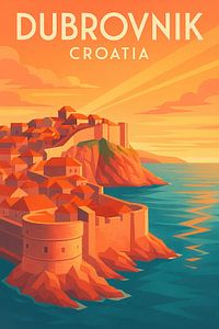 Dubrovnik Kroatien Vintage Küstenlinie Poster