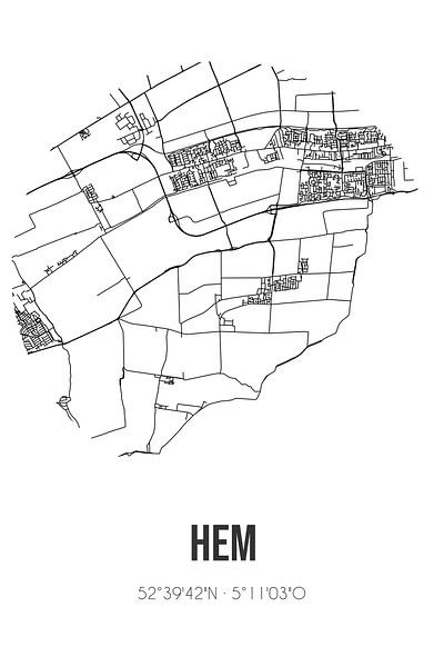 Hem (Noord-Holland) | Map | Black and white by Prints of Place