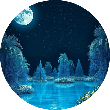 Een lichtgevende nocturne: Serene oase onder de volle maan