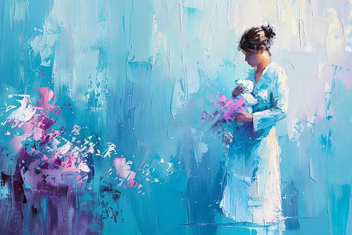 Digitaal abstract schilderachtig portret fictieve vrouw