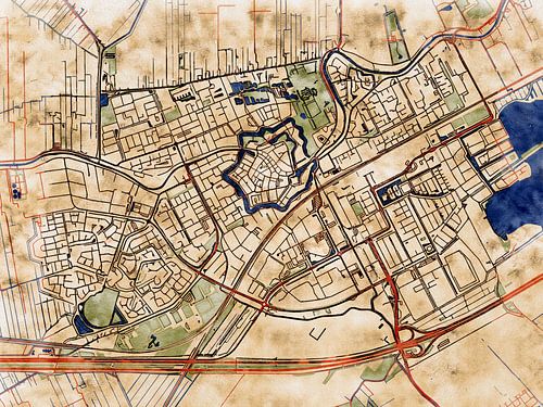 Kaart van Woerden in de stijl 'Serene Summer'