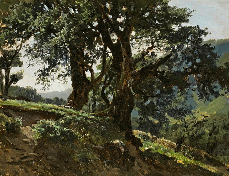 Carlos de Haes-Oude oak tree on the hillside, Antique landscape by finemasterpiece