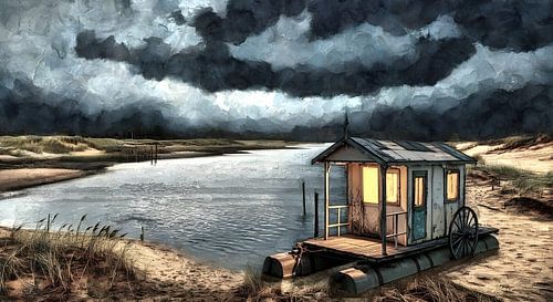 a houseboat in a tideway