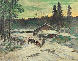 Konstantin Alexejewitsch Korowin - Jäger im Gespräch mit einer Frau in einem Schlitten
