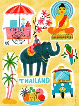 Zeefdruk Vintage Reizen Thailand van uta krogmann