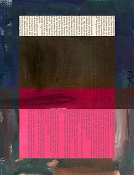 Abstraktes Kunstwerk mit rosa und blau auf Vintage-Papier