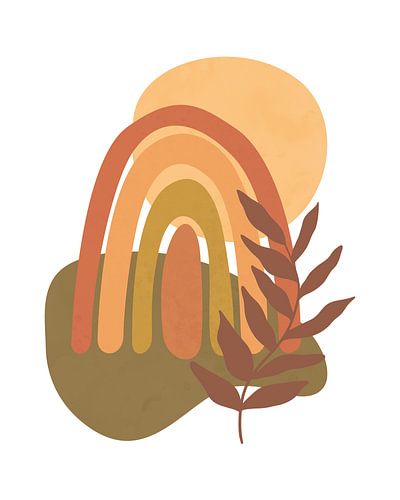Minimalistische regenboog en bladplant