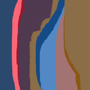 Retro 70s stijl abstracte kunst in neon roze, neon blauw, paars en bruin.