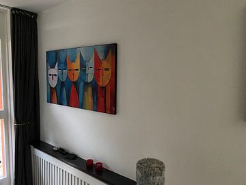 Klantfoto: Abstracte boze katten kleurrijk panorama van TheXclusive Art