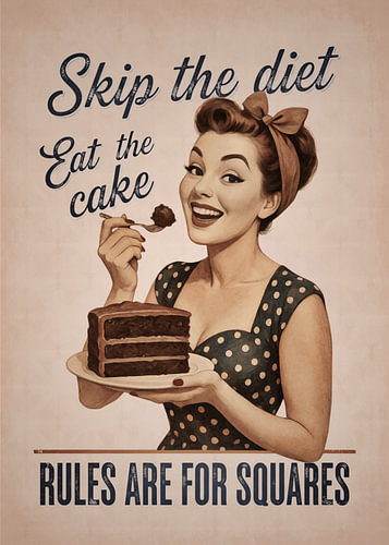 Skip the diet, eat the cake. Rules are for Squares Vintage Pinup Poster