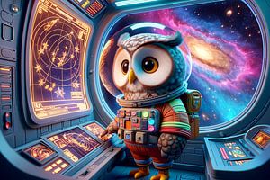 Un hibou de l'espace se dirige à travers la nébuleuse stellaire