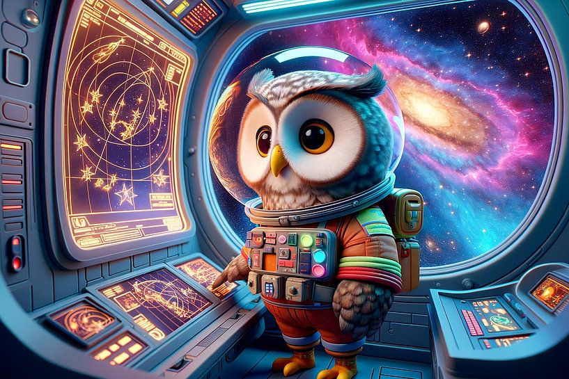 Space owl steers through the sea of starry nebulae by artefacti