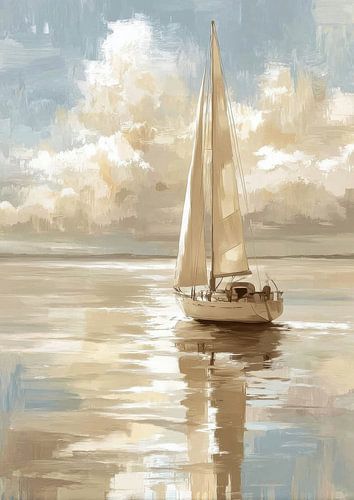 Zeilboot op een kalme zee - olieverfschilderij