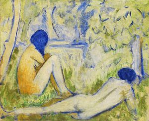 Zwei Mädchen auf der Waldwiese - Zwei Akte auf Waldwiese - Im Gras, OTTO MUELLER, Um 1910