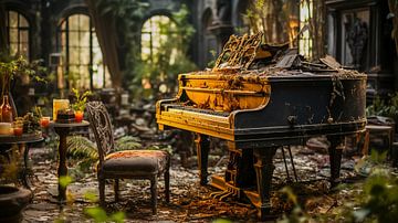 Verlaten plaatsen Piano met stoel in een villa van Animaflora PicsStock