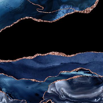 Navy & Rose Gold Agate Texture 16 by Aloke Design