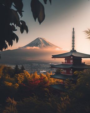Mystiek uitzicht op de berg Fuji van fernlichtsicht