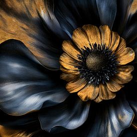 Vintage Middernacht Goud Blauwe Bloem van Floral Abstractions