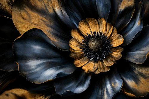 Vintage Middernacht Goud Blauwe Bloem