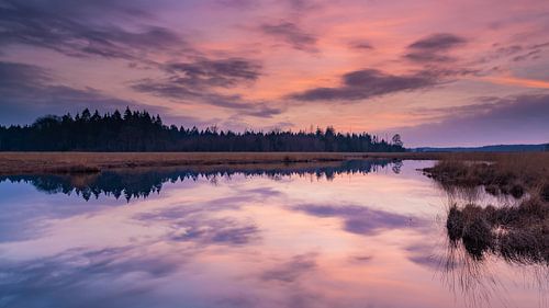 Sonnenuntergang an einem Teich in Drenthe.