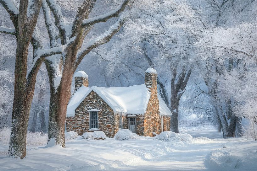 Maison d'hiver paysage par Poster Art Shop