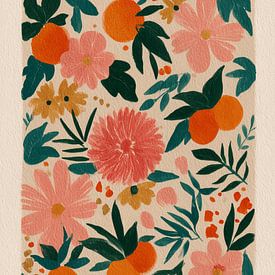 Botanischer Abstrakt Orangen und Blüten von Gypsy Galleria