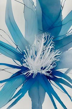 Blauw XX - wit blauw bloemen spel van Lily van Riemsdijk - Art Prints met Kleur