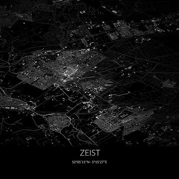 Zwart-witte landkaart van Zeist, Utrecht. van Rezona