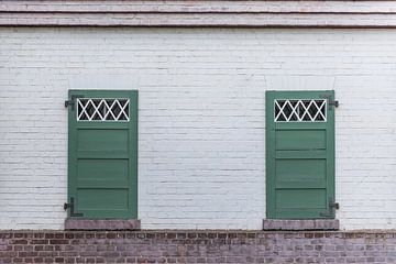 Oude groene ramen in een gebouw, Harz gebied in Duitsland