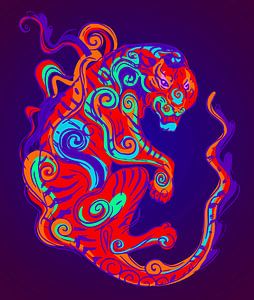 Asian Dragon in Pop Art Colours Ultra Violet Red