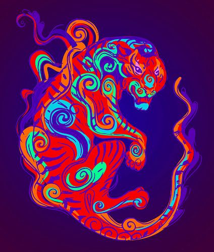 Asian Dragon in Pop Art Colours Ultra Violet Red