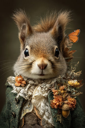 Eekhoorn met Vlinder - Speels Groen Portret