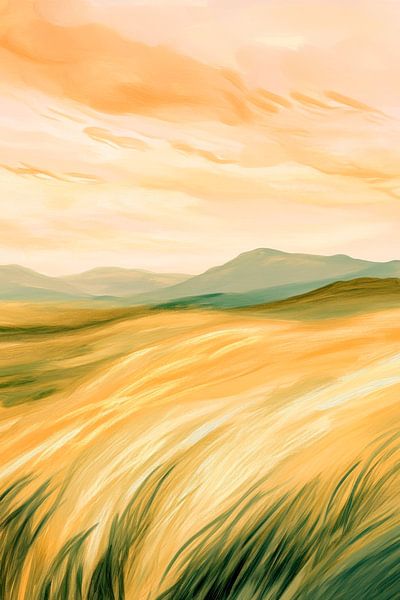 Zachte heuvels in gouden licht van Poster Art Shop