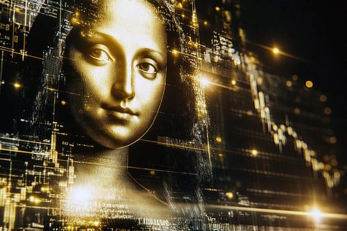 Meesterwerk: Futuristische Gouden Mona Lisa Wanddecoratie |Moderne Interieurs van Shine by Nous
