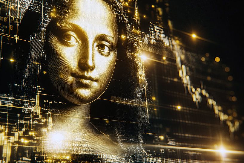 Goldene Mona Lisa 2.0: Futuristischer Kunstdruck für Avantgarde-Interieurs von Shine by Nous