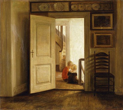 Children in an Interior, (oil on canvas)