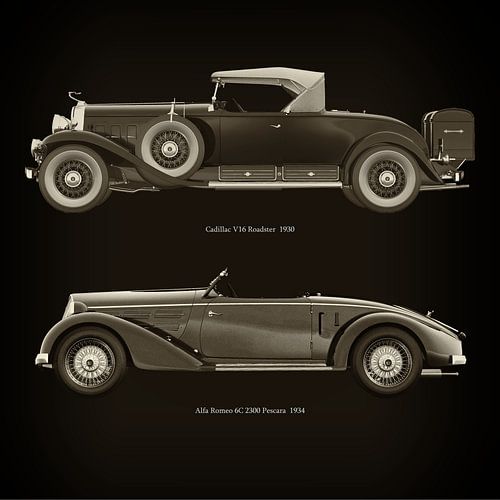 Cadillac V16 Roadster 1930 en Alfa Romeo 6C 2300 Pescara 1934