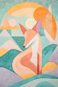 Geometrische vos in zachte kleuren van Poster Art Shop