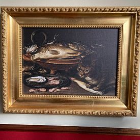 Kundenfoto: Stilleben mit Fisch und Katze, Clara Peeters, auf Leinwand