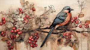 Ein Vogel unter roten Beeren
