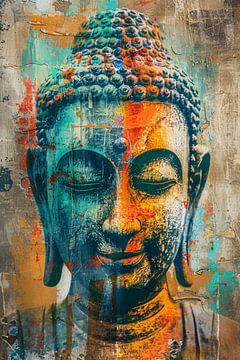 Kleurrijk Boeddha-portret in graffiti-stijl van De Muurdecoratie
