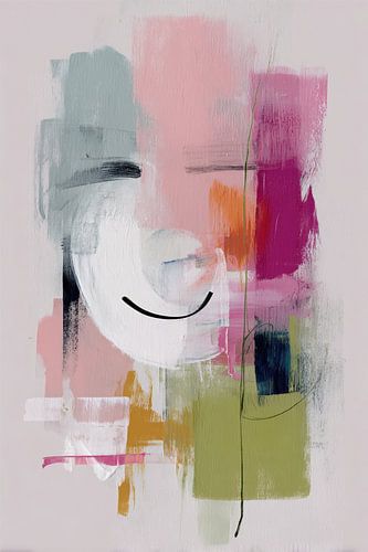 Portrait abstrait - rose et vert gai et moderne sur Joriali Art abstrait